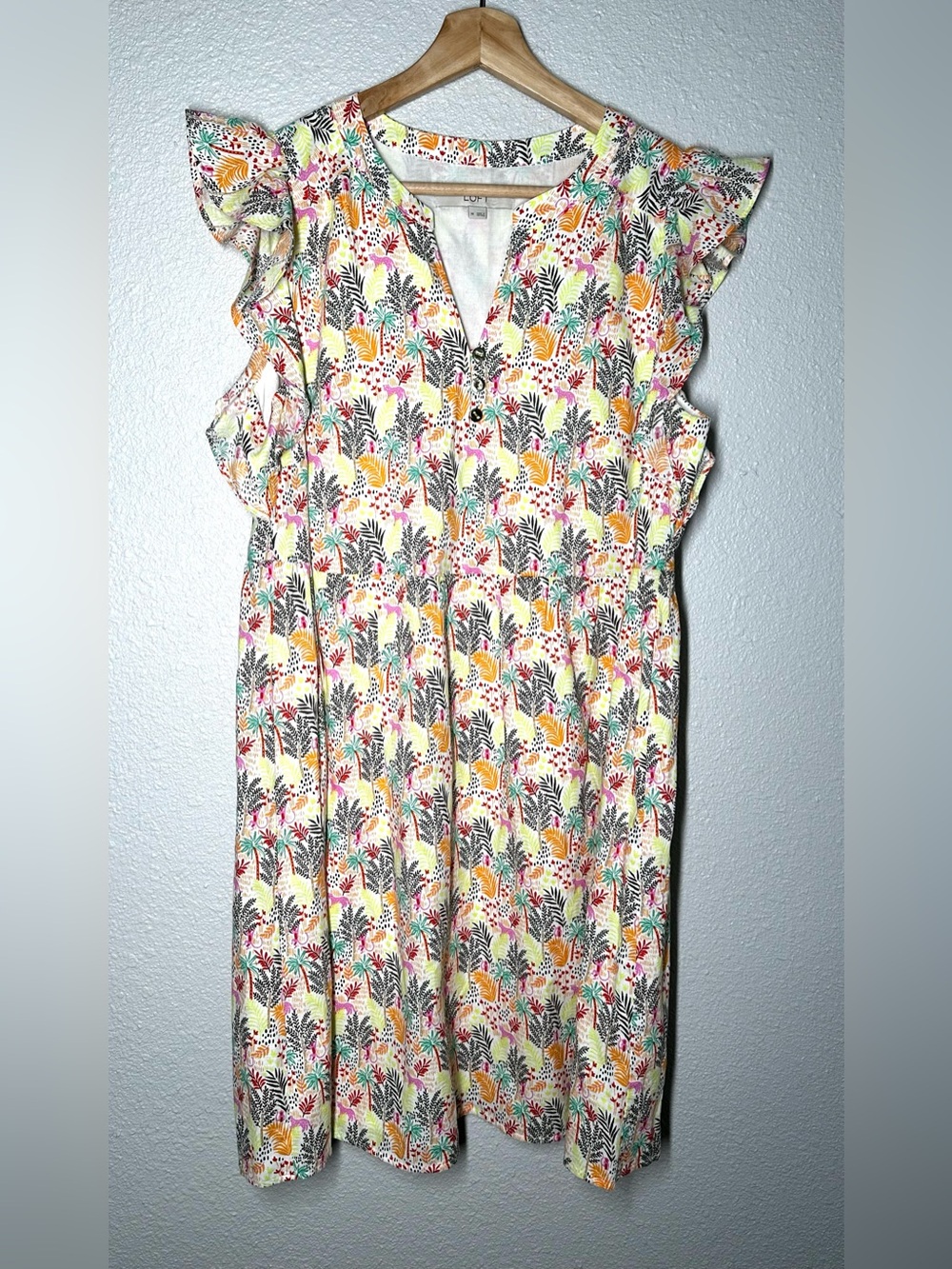 LOFT Women’s Paradise Ruffle Button Dress Monkey And Leopard Print Size Medium